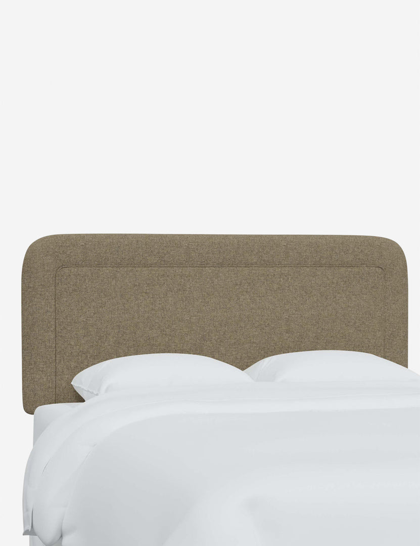 #color::pebble-linen #size::full #size::queen #size::king #size::cal-king | Angled view of the Gwendolyn Pebble Gray Linen headboard