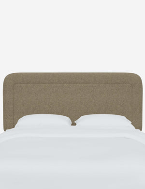 Gwendolyn Pebble Gray Linen headboard with soft, arched corners and an interior welt border