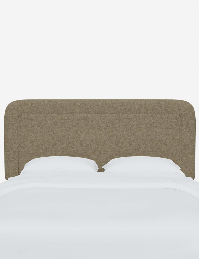 #color::pebble-linen #size::full #size::queen #size::king #size::cal-king | Gwendolyn Pebble Gray Linen headboard with soft, arched corners and an interior welt border