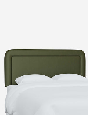 Angled view of the Gwendolyn Pine Green Velvet headboard