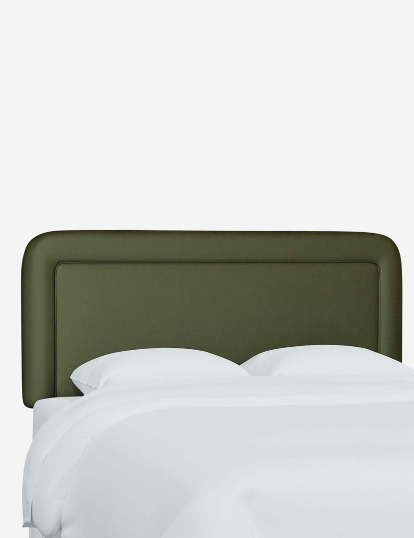 #color::pine-velvet #size::twin #size::full #size::queen #size::king #size::california-king | Angled view of the Gwendolyn Pine Green Velvet headboard