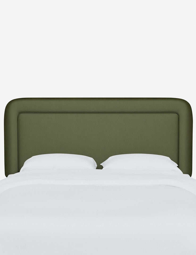 #color::pine-velvet #size::twin #size::full #size::queen #size::king #size::california-king | Gwendolyn Pine Green Velvet headboard with soft, arched corners and an interior welt border