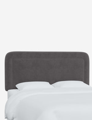 Angled view of the Gwendolyn Steel Gray Velvet headboard