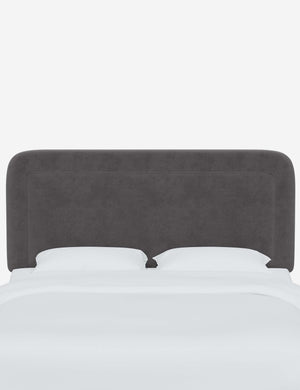 Gwendolyn Steel Gray Velvet headboard with soft, arched corners and an interior welt border