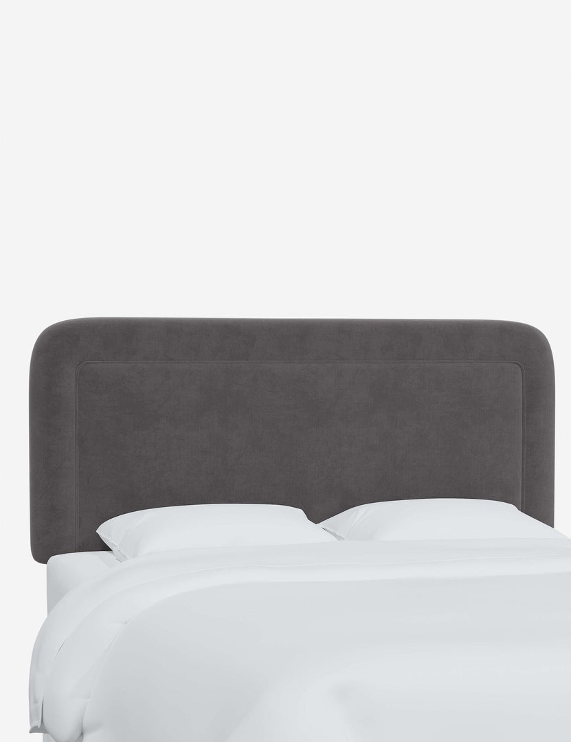 #color::steel-velvet #size::full #size::queen #size::king #size::cal-king | Angled view of the Gwendolyn Steel Gray Velvet headboard