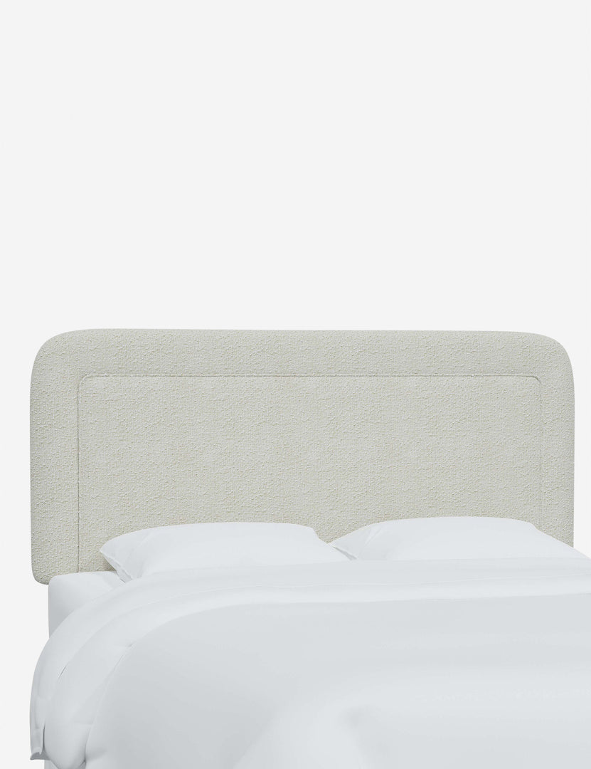 #color::white-boucle #size::full #size::queen #size::king #size::cal-king | Gwendolyn White Boucle headboard with soft, arched corners and an interior welt border