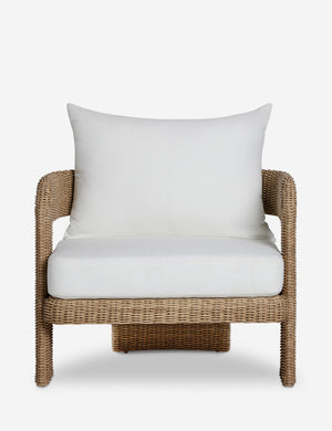 Hadler modern sculptural open frame wicker outdoor accent chair.