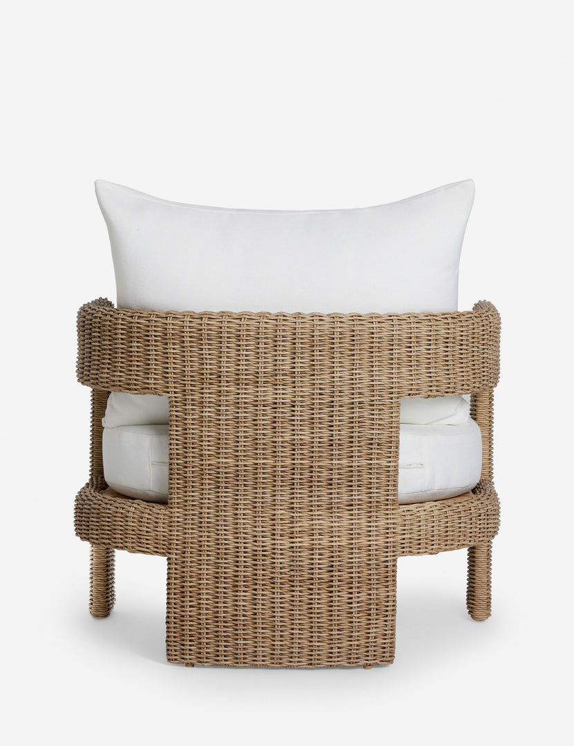 #color::natural | Back of the Hadler modern sculptural open frame wicker outdoor accent chair.