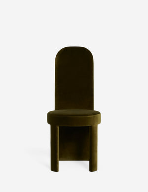 Halbrook upholstered tall back sculptural dining chair in green velvet