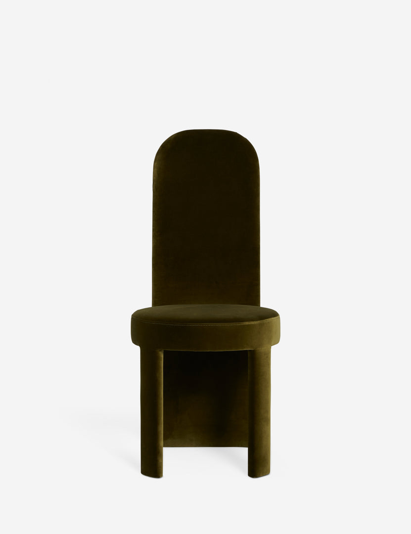 #color::green-velvet | Halbrook upholstered tall back sculptural dining chair in green velvet