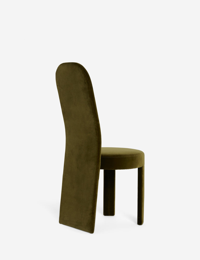 #color::green-velvet | Back view of the Halbrook upholstered tall back sculptural dining chair in green velvet