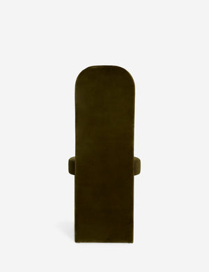 Back of the Halbrook upholstered tall back sculptural dining chair in green velvet
