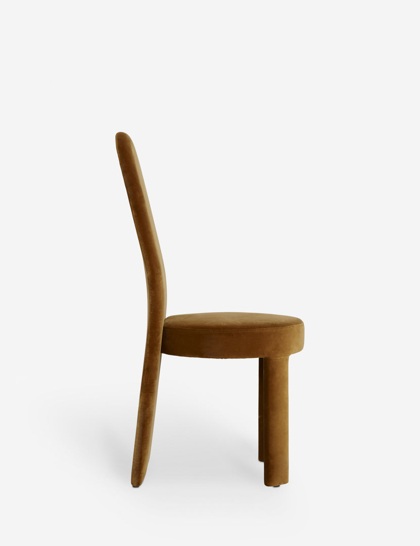 #color::sienna-velvet | Side view of the Halbrook upholstered tall back sculptural dining chair in sienna velvet