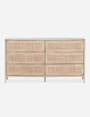 Hannah light wood 6-drawer dresser with cane-front drawers