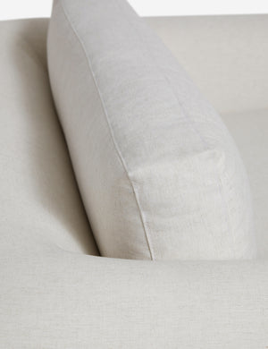 Close up view of the back pillow of the Harlowe media lounger.