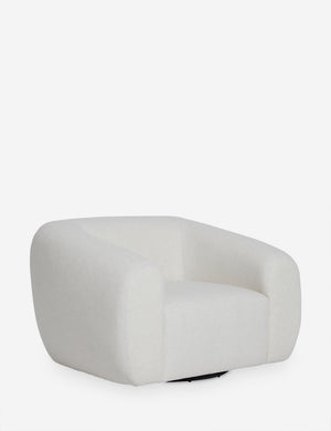 Angled view of the Harlowe softly sculpted plush swivel accent chair.