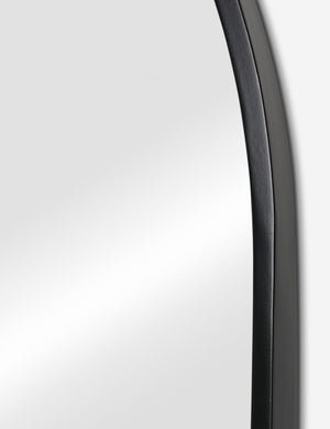 Close up of Idris thin metal framed floor length mirror in black