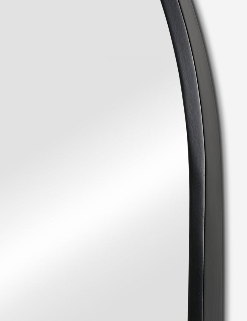 #color::black | Close up of Idris thin metal framed floor length mirror in black
