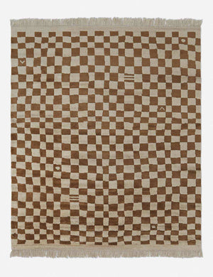 Irregular Checkerboard Hand-Knotted Wool Rug Swatch by Sarah Sherman Samuel, Ochre