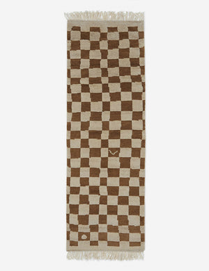 Irregular Checkerboard Hand-Knotted Wool Rug Swatch by Sarah Sherman Samuel, Ochre