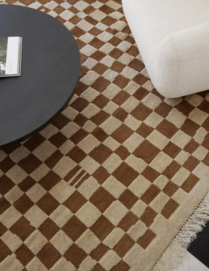 Irregular Checkerboard Hand-Knotted Wool Rug Swatch by Sarah Sherman Samuel, Ochre