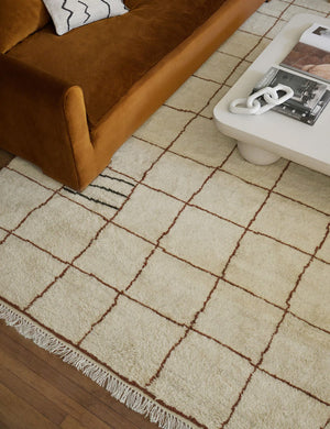 Irregular Grid Hand-Knotted Wool Rug Swatch by Sarah Sherman Samuel, Ivory