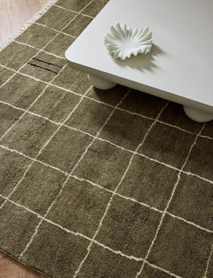 Irregular Grid Hand-Knotted Wool Rug Swatch by Sarah Sherman Samuel, Khaki