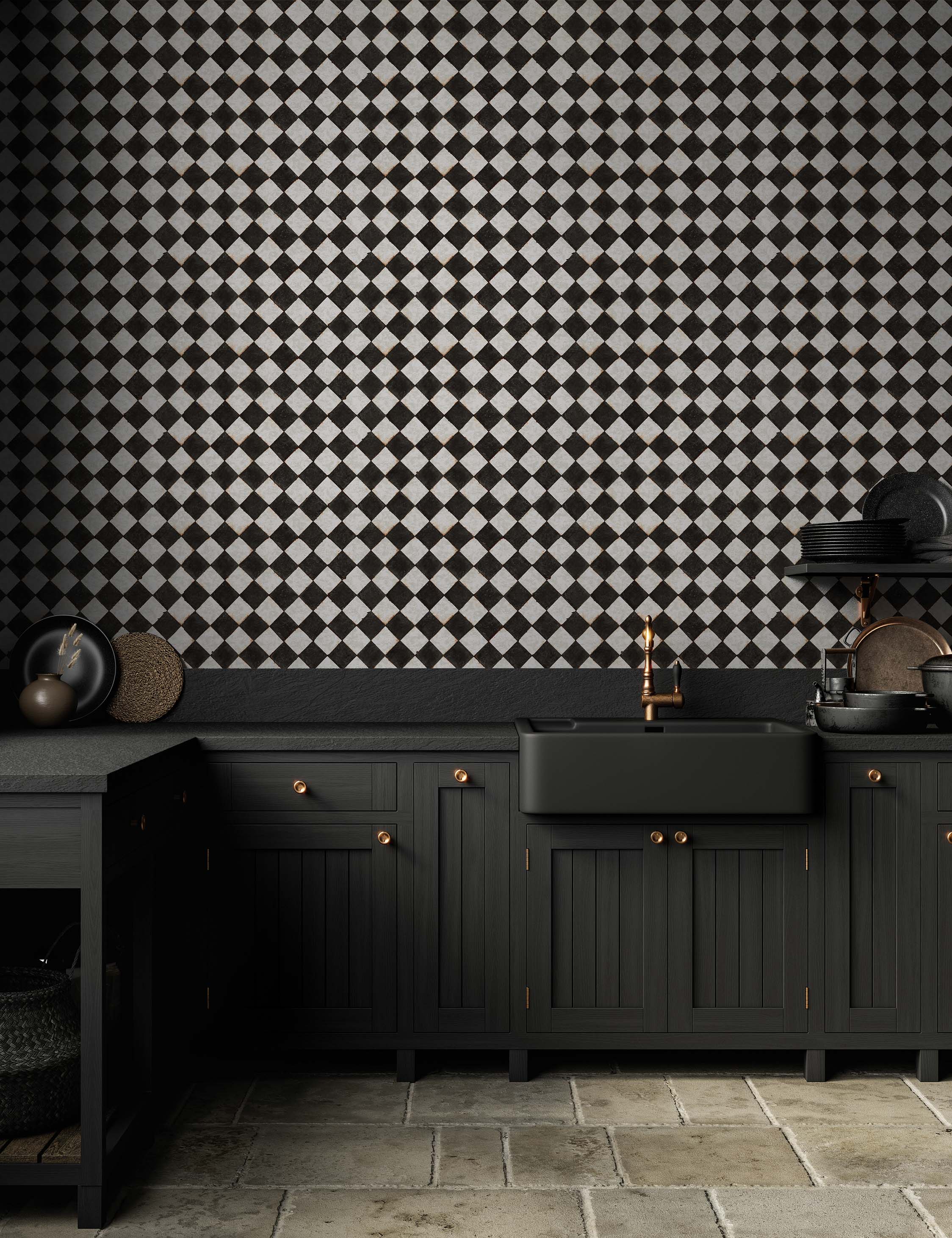 Vintage Check Textured Peel + Stick Wallpaper - Thumbnail 3