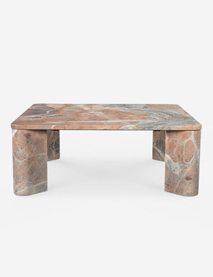 Side view of Cato solid marble square coffee table in orange marble