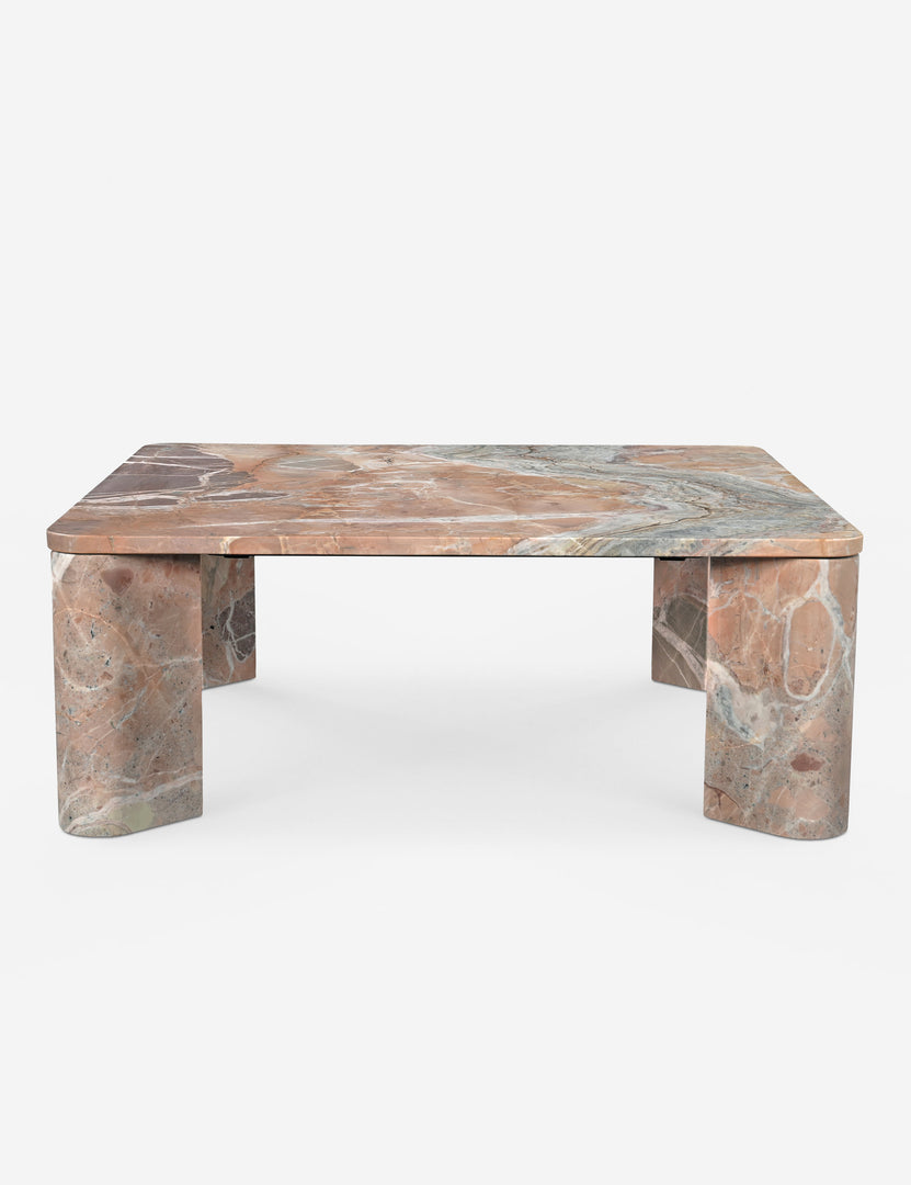 #color::orange-marble | Side view of Cato solid marble square coffee table in orange marble