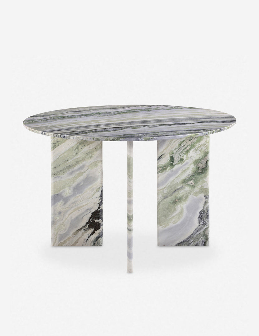 #color::green-onyx-marble | Celia sculptural round marble dining table.