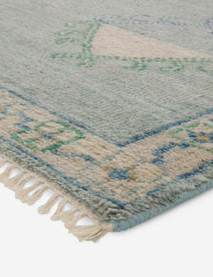 Close up detailed view of the Berker turkish-inspired hand-knotted wool rug.