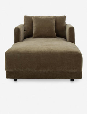 Braque velvet upholstered chaise lounge chair.
