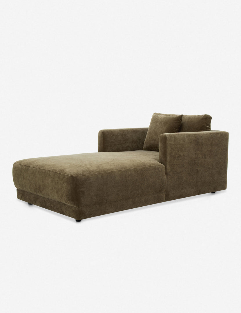 #color::olive-boucle-velvet | Braque velvet upholstered chaise lounge chair.