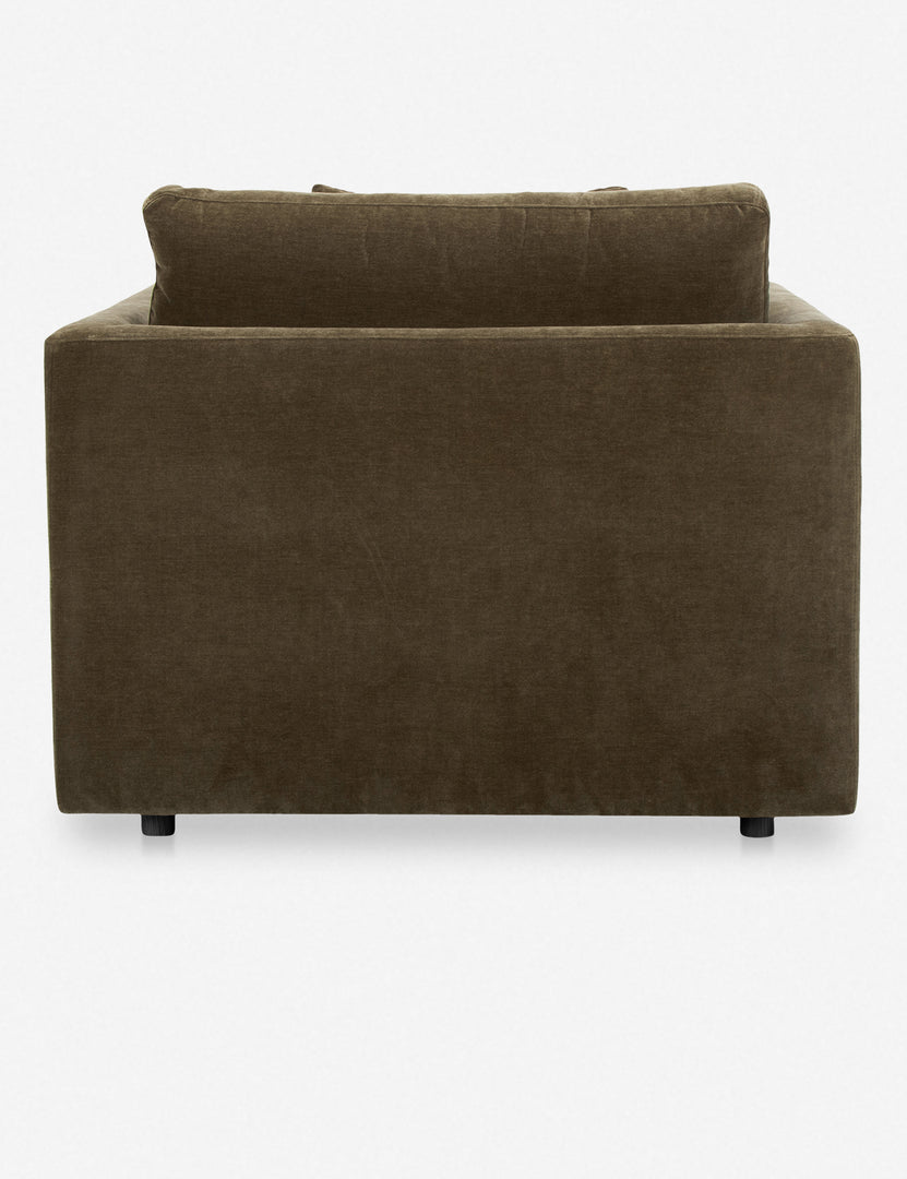 #color::olive-boucle-velvet | Back of the Braque velvet upholstered chaise lounge chair.