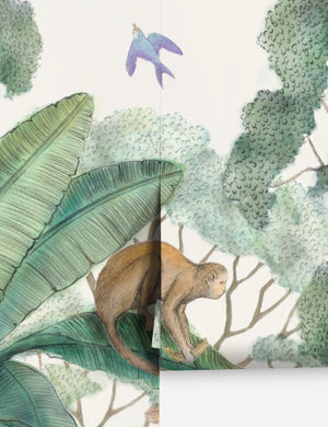 Close up view of the Jungle Wallpaper Mural in the green colorway.