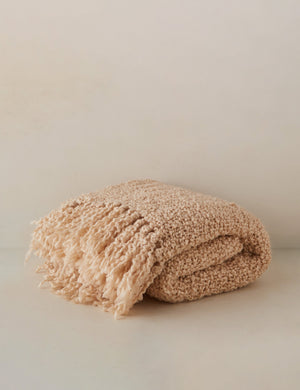 Jaffe chunky knit fringed outdoor throw blanket in natural.