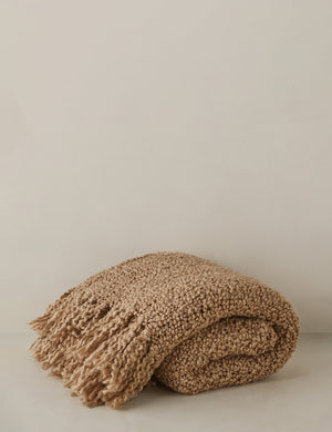 Jaffe chunky knit fringed outdoor throw blanket in terracotta.