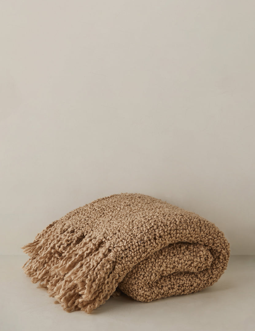#color::terracotta | Jaffe chunky knit fringed outdoor throw blanket in terracotta.