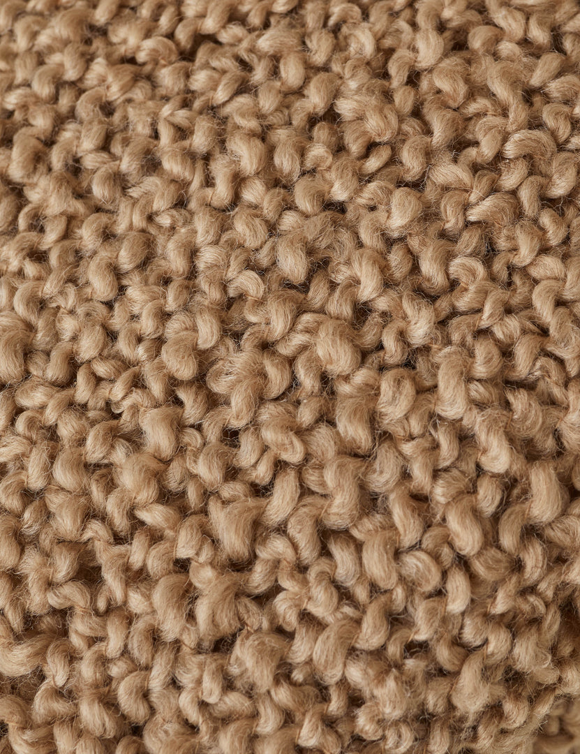 #color::terracotta | Close up of the Jaffe chunky knit fringed outdoor throw blanket in terracotta.