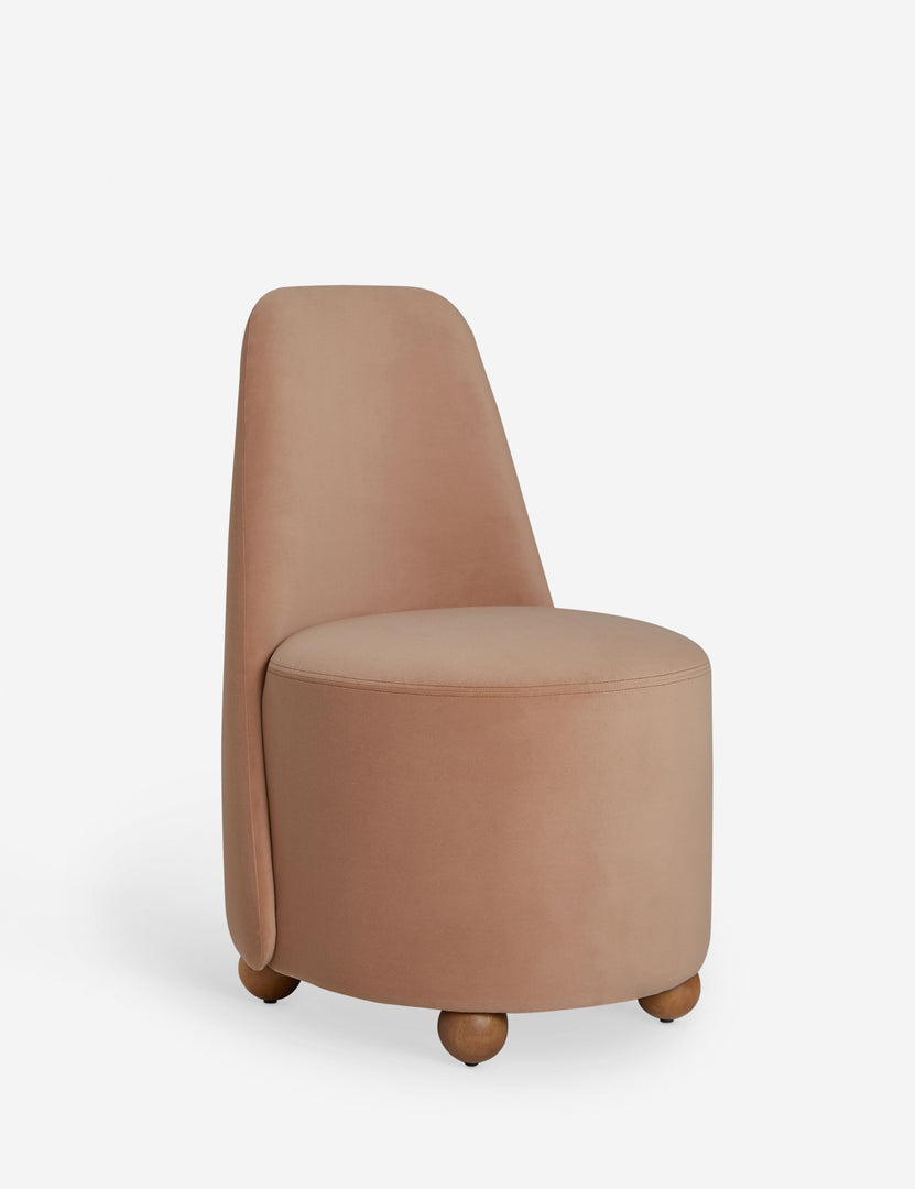 #color::blush-velvet | Angled view of the Judson modern round velvet dining chair.