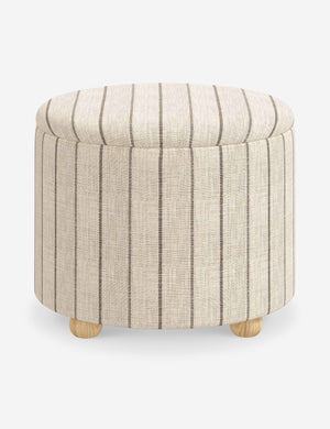 Kamila Natural Stripe Linen 24-inch round ottoman with storage space and pinewood feet