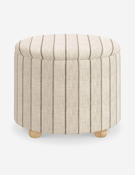 #color::natural-stripe #size::24-Dia | Kamila Natural Stripe Linen 24-inch round ottoman with storage space and pinewood feet