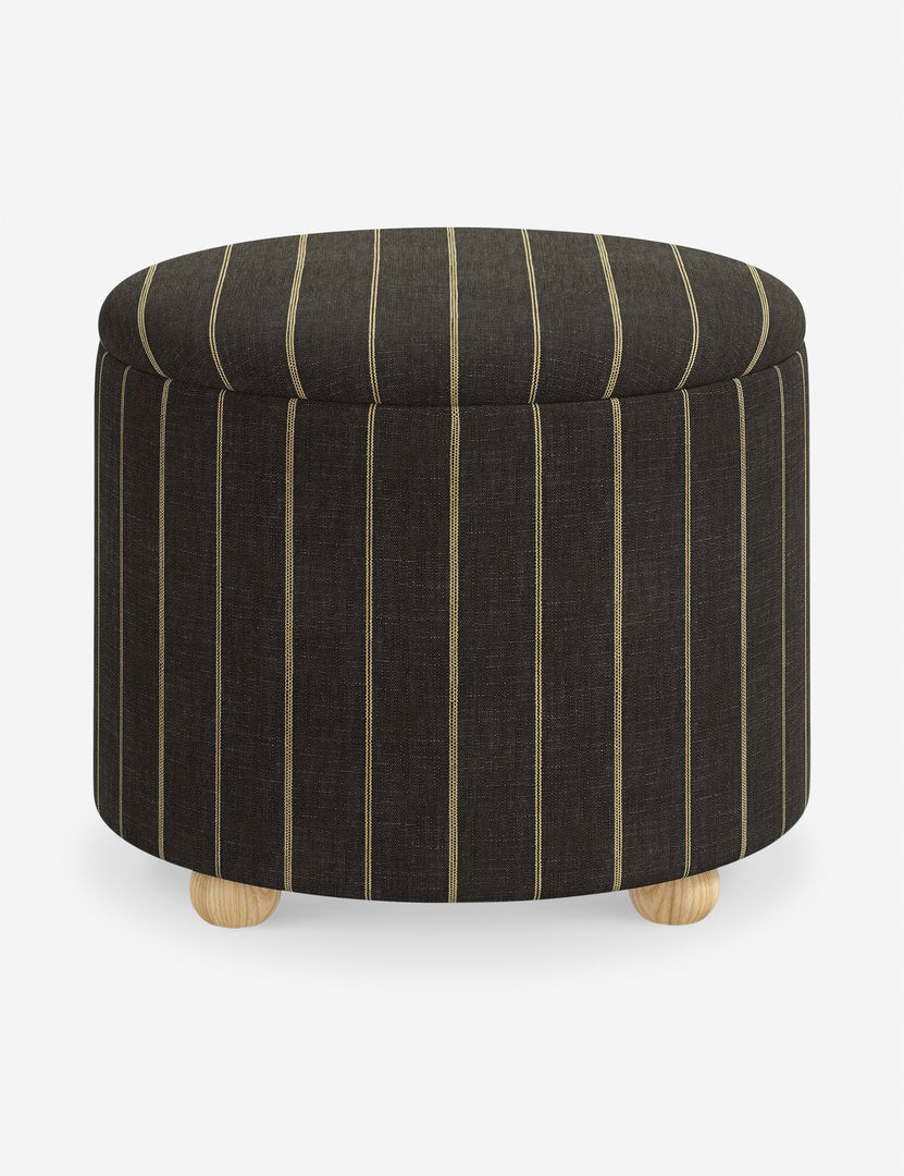 #color::peppercorn-stripe #size::24-Dia | Kamila Peppercorn Stripe Linen 24-inch round ottoman with storage space and pinewood feet