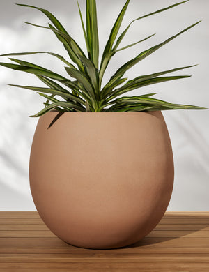 Kenna medium rounded fiberstone planter with plant.