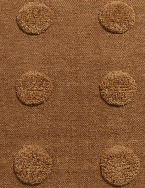 #color::camel #size::2--x-3- #size::2-6--x-8- #size::3--x-5- #size::6--x-9- #size::8--x-10- #size::9--x-12- #size::10--x-14- #size::12--x-15- | Close up of the Kohta high-low pile dot design wool area rug in camel