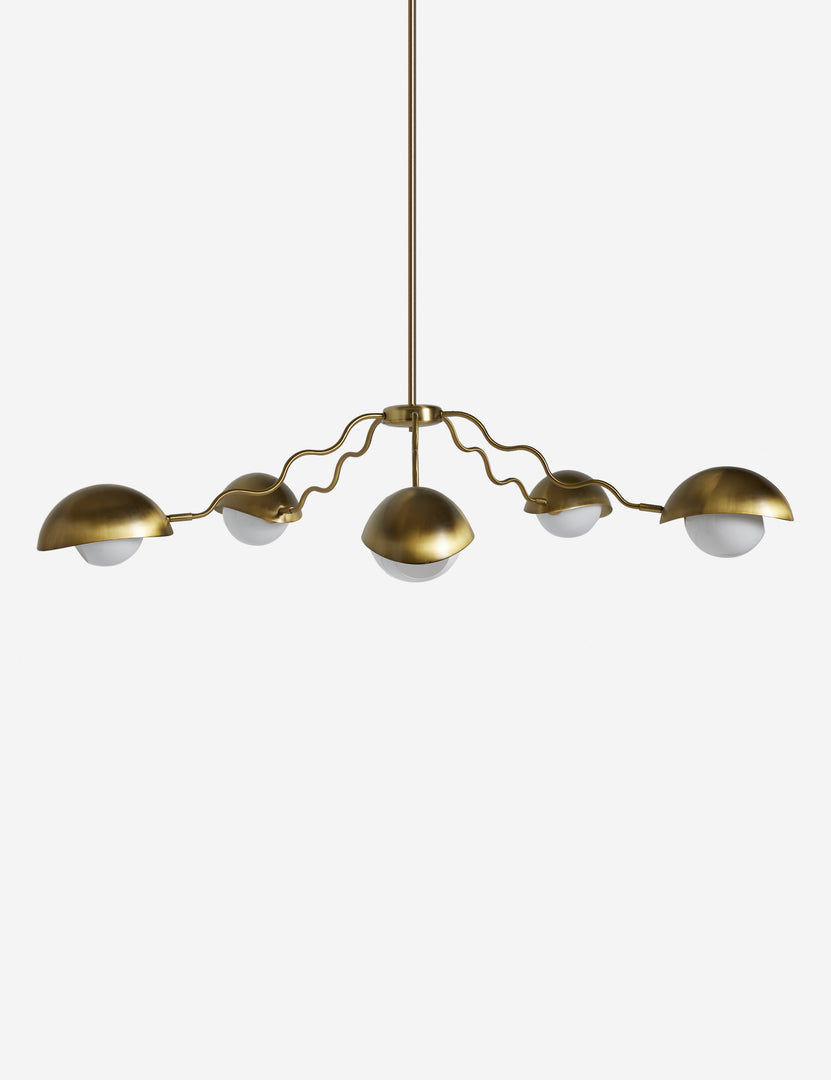 #color::brass #size::62-dia | Top view of the Kukka large modern wavy arm chandelier in brass