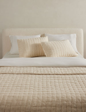 Lammin striped quilted linen coverlet in goldenrod and ivory