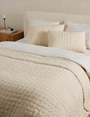Lammin striped quilted linen coverlet in goldenrod and ivory stripe