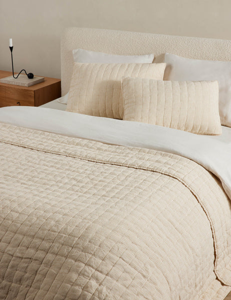 #color::goldenrod-and-ivory #size::full-queen #size::king-cal-king | Lammin striped quilted linen coverlet in goldenrod and ivory stripe